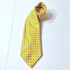 Yellow Blue Dotted Necktie Men’s OS 100%‎ Silk Handmade Corporate Academia
